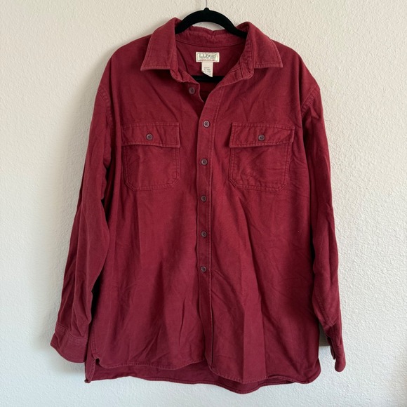 L.L.Bean Men XL‎ Maroon Chamois Cloth Button Up Long Sleeve Outdoor Gorpcore - Picture 1 of 10